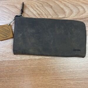 Hide & Drink Women's Leather Wallet Brown Distressed Zip Close NEW